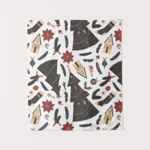 Vintage Christmas Tree Poinsettia Tapestry