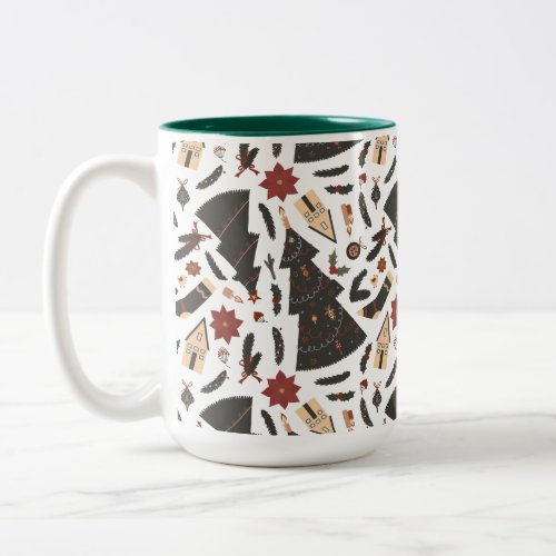 Vintage Christmas Tree Poinsettia Two_Tone Coffee Mug
