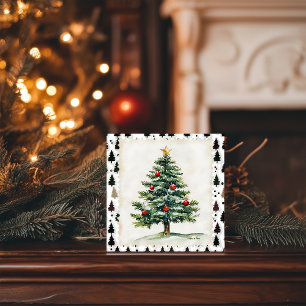 Vintage Christmas Tree Postage Stamp Holiday Card