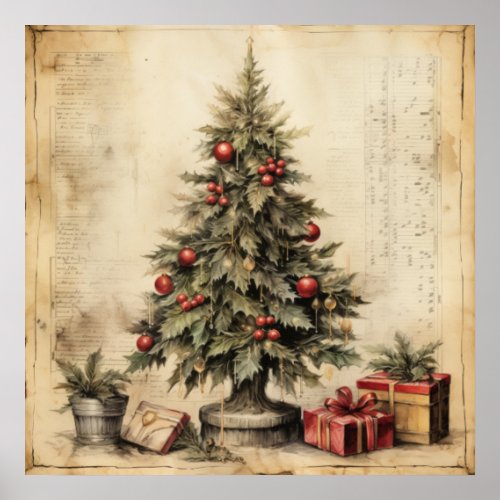 Vintage Christmas Tree Poster