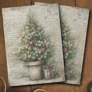 Vintage Christmas Tree Pot Ephemera Decoupage Tissue Paper