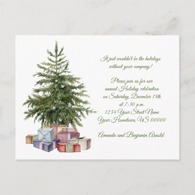Vintage Christmas Tree Presents Holiday Party Postcard (Front)