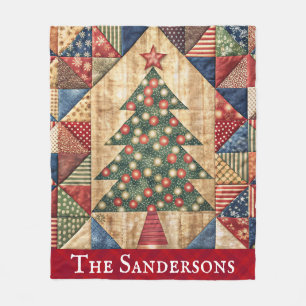 Vintage Christmas Tree Quilt Pattern Fleece Blanket