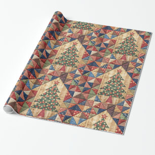 Vintage Christmas Tree Quilt Pattern Wrapping Paper