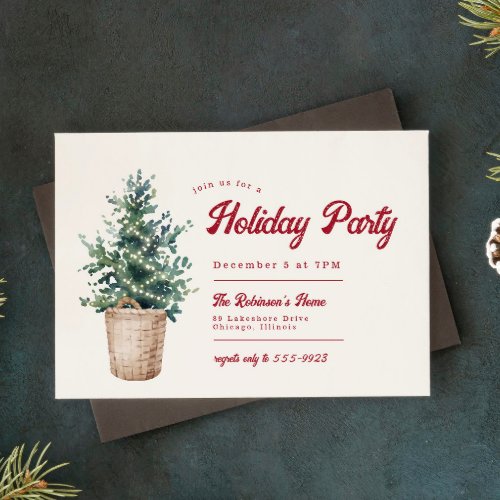 Vintage Christmas Tree Red Holiday Party Invitation