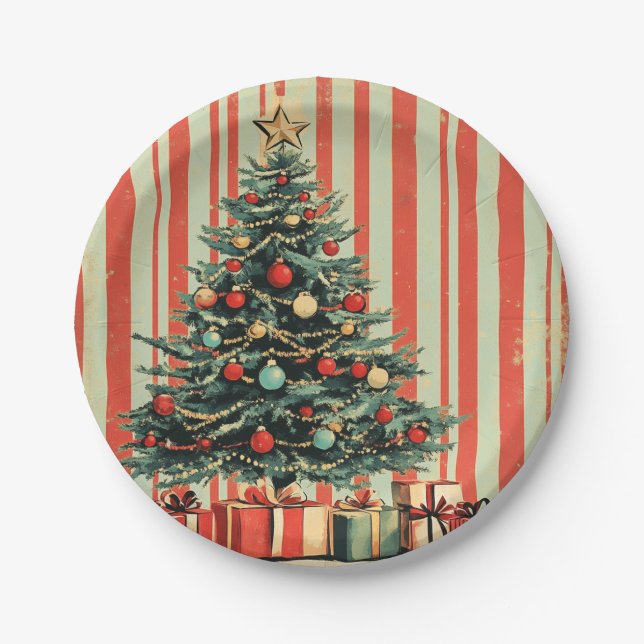 Vintage Christmas Tree Retro 1940's magazine  Paper Plates (Front)