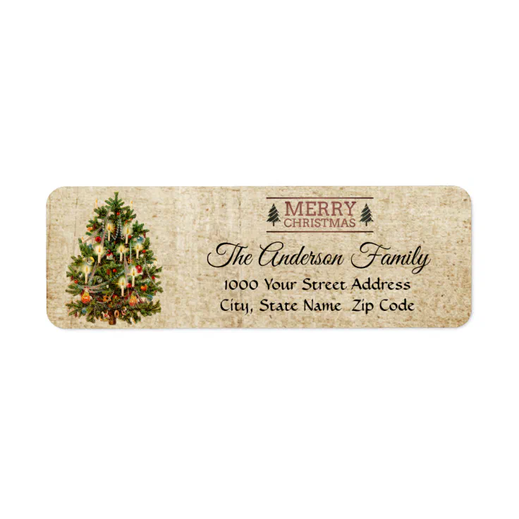 Vintage Christmas Tree Return Address Label | Zazzle
