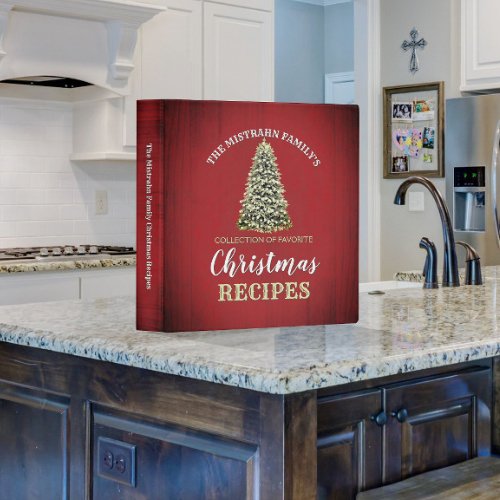 Vintage Christmas Tree Rustic Red Recipe Cookbook 3 Ring Binder