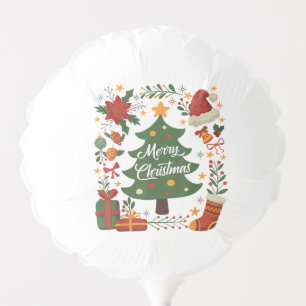 Vintage Christmas Tree Santa Hat 80s 90s Merry Chr Balloon