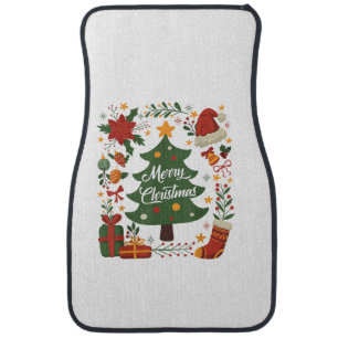 Vintage Christmas Tree Santa Hat 80s 90s Merry Chr Car Floor Mat