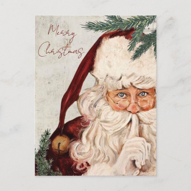 Vintage Christmas Tree Santa Holiday Postcard (Front)