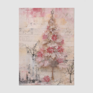 Vintage Christmas Tree Shrouded in Pinks and Reds  Tissue Paper