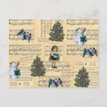 Vintage Christmas Tree Snowman Music Holiday