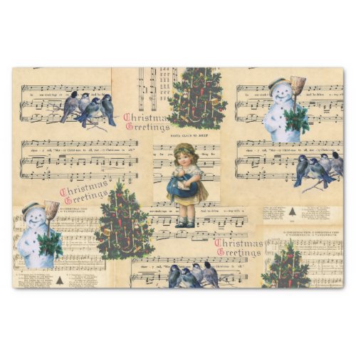 Vintage Christmas Tree Snowman Music Tissue Paper