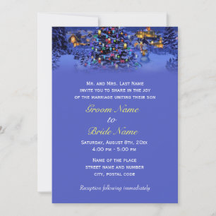 Vintage Christmas tree snowy night wedding Invitation
