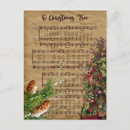 Vintage Christmas Tree Song Music Postcard