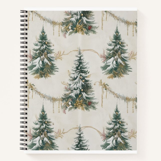 "Vintage Christmas Tree Spiral Notebook – Festive  (Front)