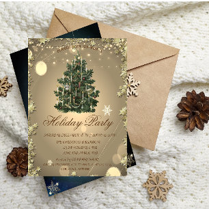 Vintage Christmas Tree Stars Holiday Invitation