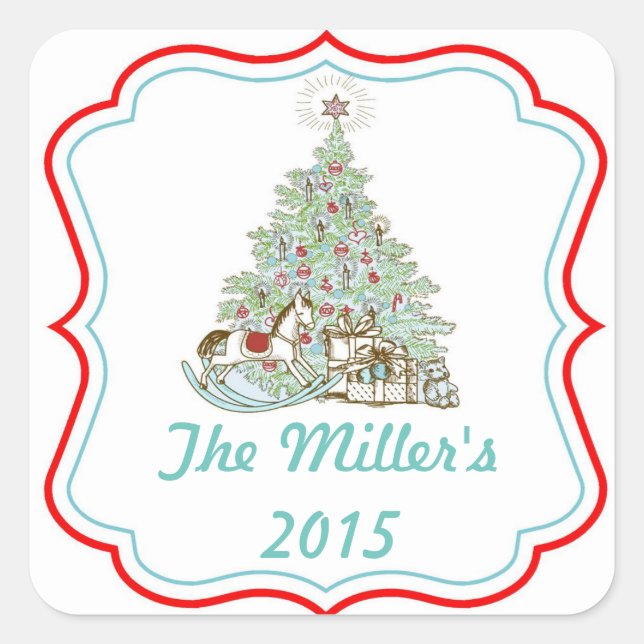Vintage Christmas Tree Stickers Labels (Front)