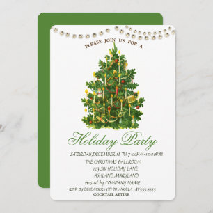 Vintage Christmas Tree String Lights Holiday Party Invitation