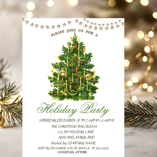 Vintage Christmas Tree String Lights Holiday Party Invitation (Creator Uploaded)