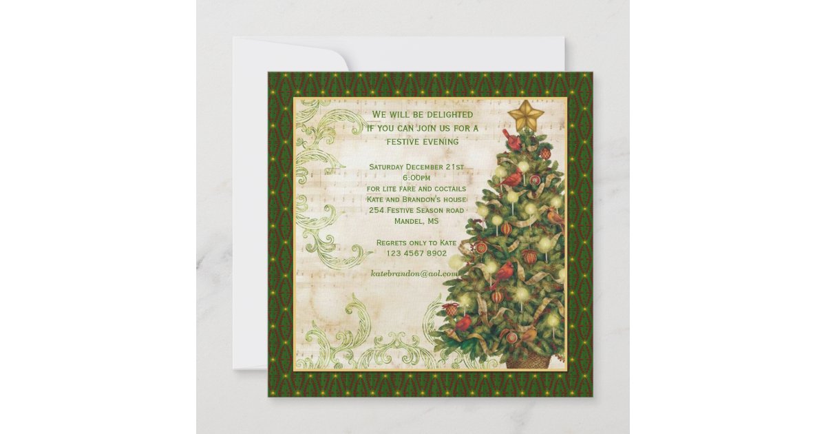 Vintage Christmas tree, swirls party Invitation | Zazzle