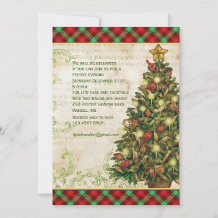 Vintage Christmas Tree Swirls Scottish Tartan Invitation