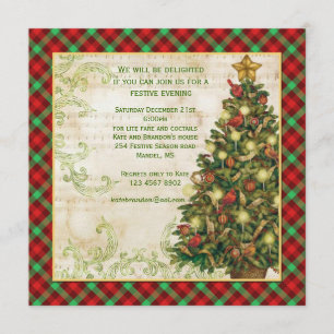 Vintage Christmas tree, swirls, Scottish tartan Invitation