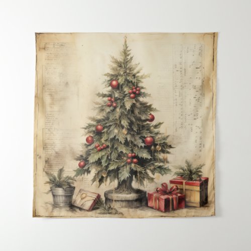 Vintage Christmas Tree Tapestry
