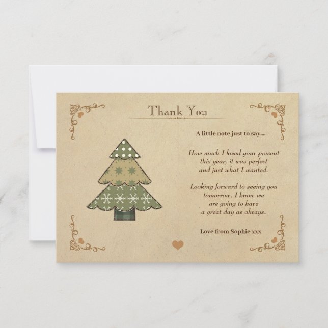 Vintage Christmas Tree Thank You Note Card (Front)