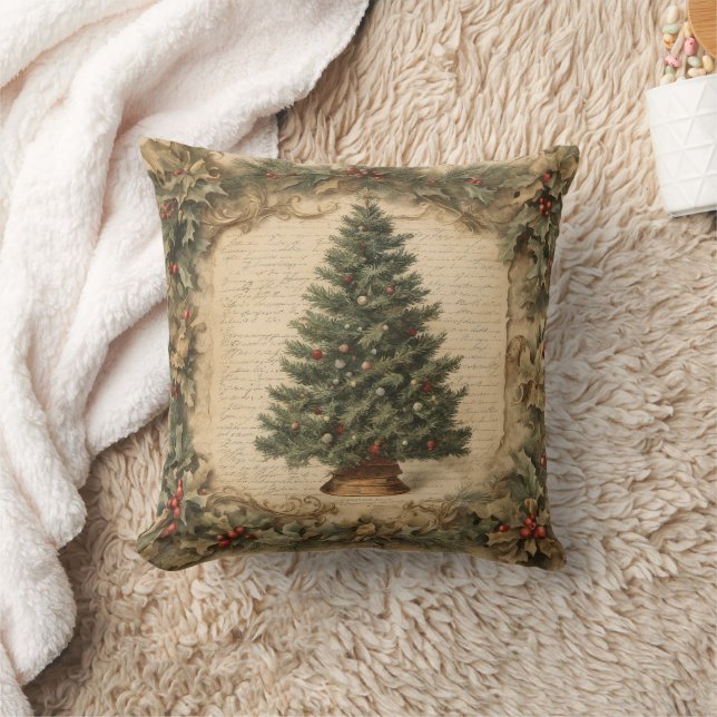 Vintage Christmas Tree Throw Pillow (Blanket)