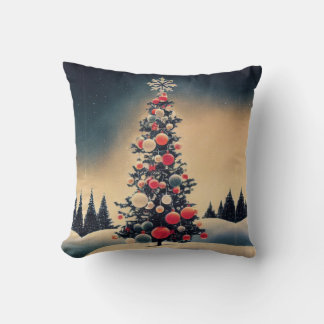 Vintage Christmas Tree Throw Pillow