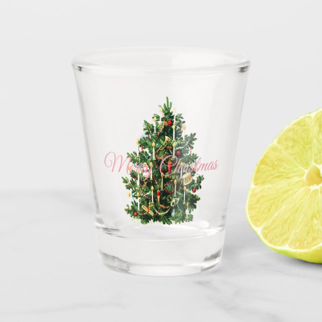 Vintage Christmas tree Victorian holidays    Shot Glass (Front)