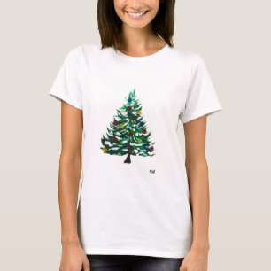 Vintage Christmas tree watercolor Winter green  T-Shirt