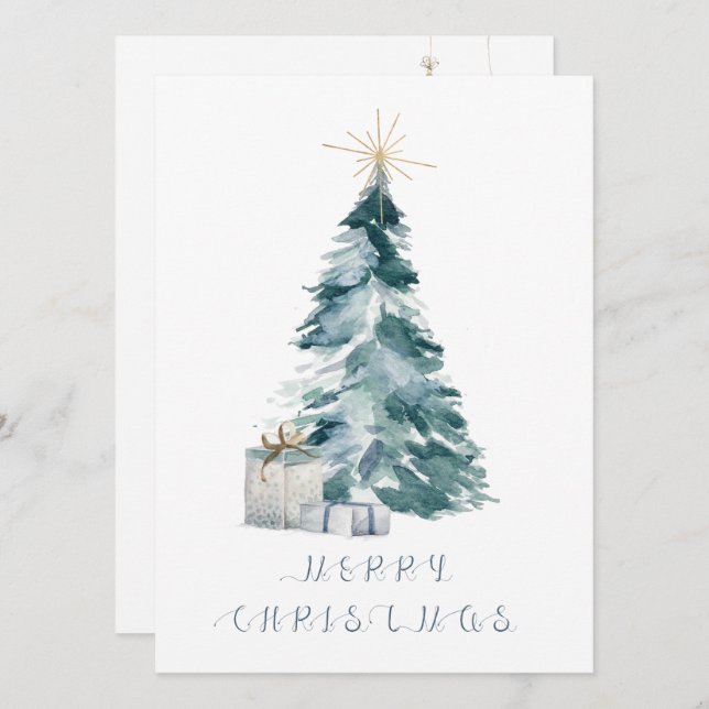 Vintage Christmas tree watercolour gold star (Front/Back)