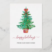 Vintage Christmas Tree Weve Moved  Foil Holiday Card