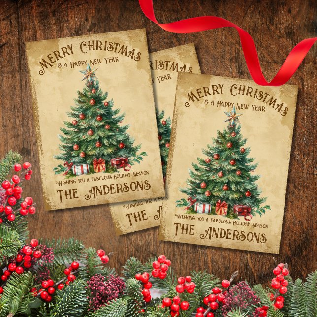 Vintage Christmas Tree Wishing Fabulous Holidays Holiday Card (Creator Uploaded)