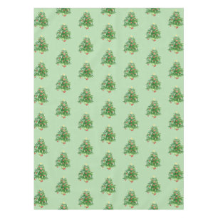 Vintage Christmas Tree with a Star Light Green Tablecloth