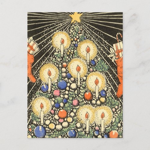 Vintage Christmas Tree with Candles and a Star Holiday Postcard