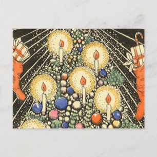 Vintage Christmas, Tree with Candles and a Star Holiday Postcard