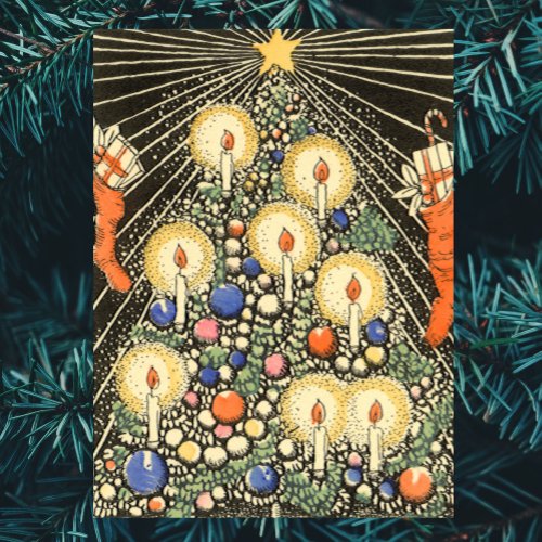 Vintage Christmas Tree with Candles and a Star Poster