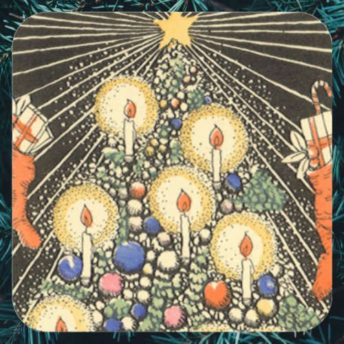 Vintage Christmas Tree with Candles and a Star Square Sticker