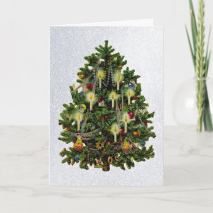 vintage christmas tree with candles greeting card