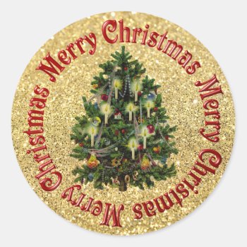 Vintage Christmas Tree With Candles Stickers by ChristmasTimeByDarla at Zazzle