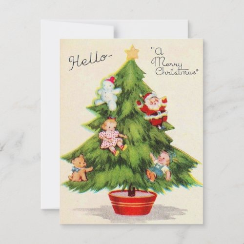 Vintage Christmas Tree With Ornaments Holiday Card
