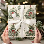 Vintage Christmas Tree with Red Bow Minimalist  Wrapping Paper<br><div class="desc">Wrap your holiday gifts with charm using this Vintage Christmas Tree Wrapping Paper. Featuring a realistic, cute Christmas tree topped with a red bow, this design blends a classic holiday look with a modern, minimalist twist. The neutral colors make it versatile and perfect for a range of holiday gifts, adding...</div>