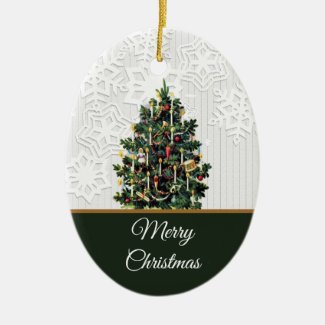 Vintage Christmas Tree with Snowflakes Holiday  Ce