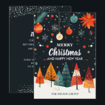 Vintage Christmas Trees Business Holiday Card<br><div class="desc">Flat business holiday greeting cards feature Christmas trees and ornaments on midnight blue with Merry Christmas and your company name on the front. Your personalized thank you message is printed on the back. MORE styles are available in our collection.</div>