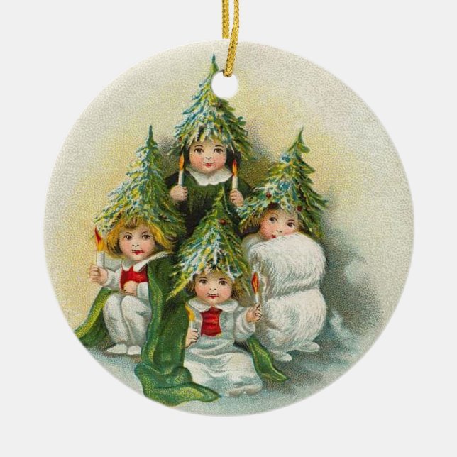 Vintage Christmas Trees Ceramic Ornament (Front)