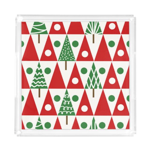 Vintage Christmas Trees Geometric Pattern Acrylic Tray